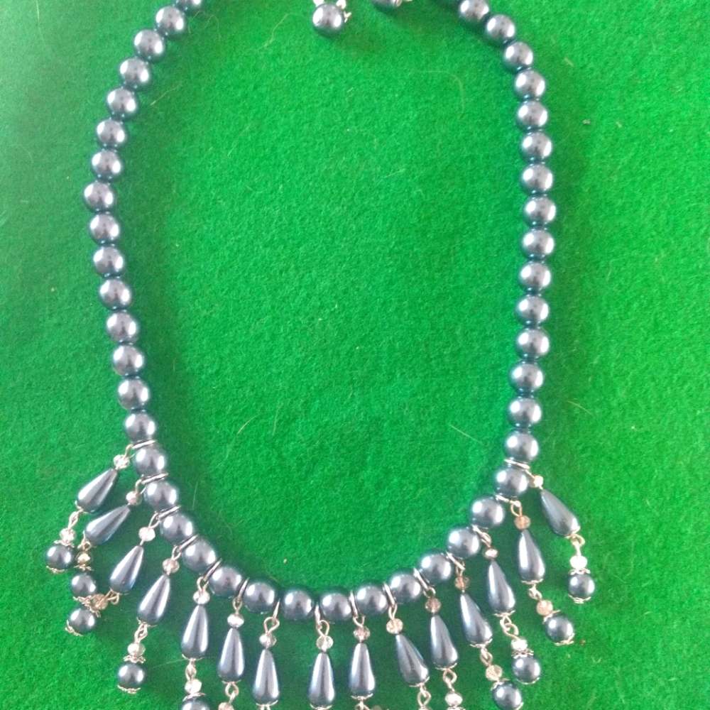 New blue and silver necklace with earrings